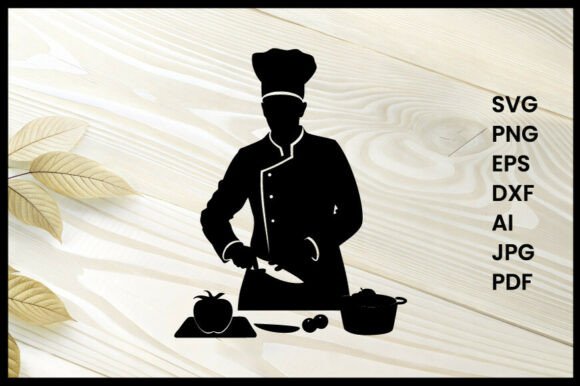 Chef Chopping Vegetables Silhouette