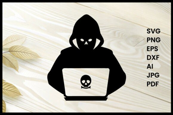 Hacker Using Encrypted Device Silhouette