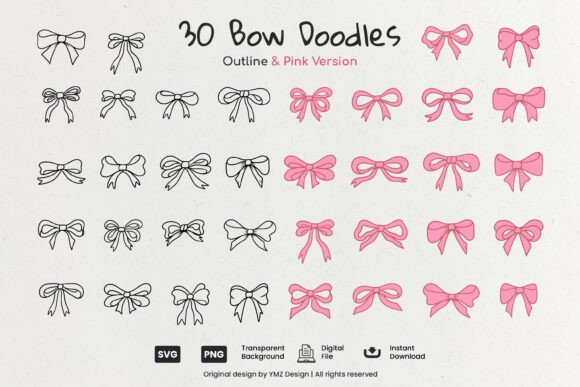 Hand Drawn Bow Doodles Clipart SVG PNG