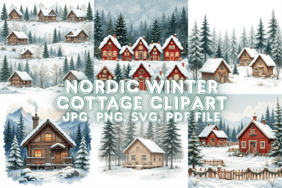 Nordic Winter Cottage Clipart