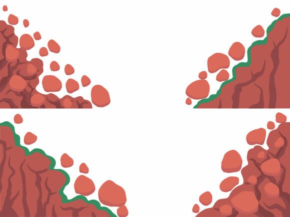 Off Cliff Falling Boulder Illustration