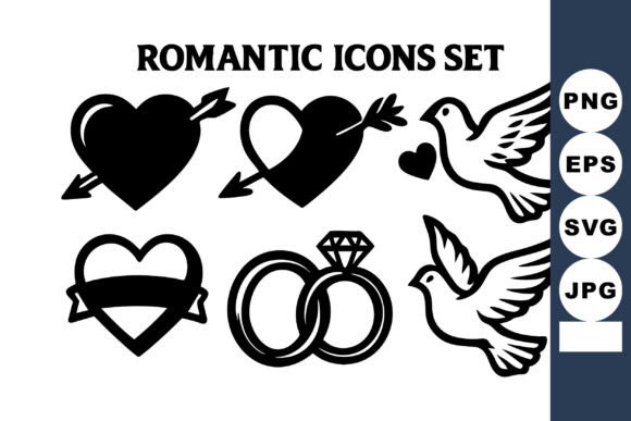 Romantic Icons Set with Hearts, Arrows